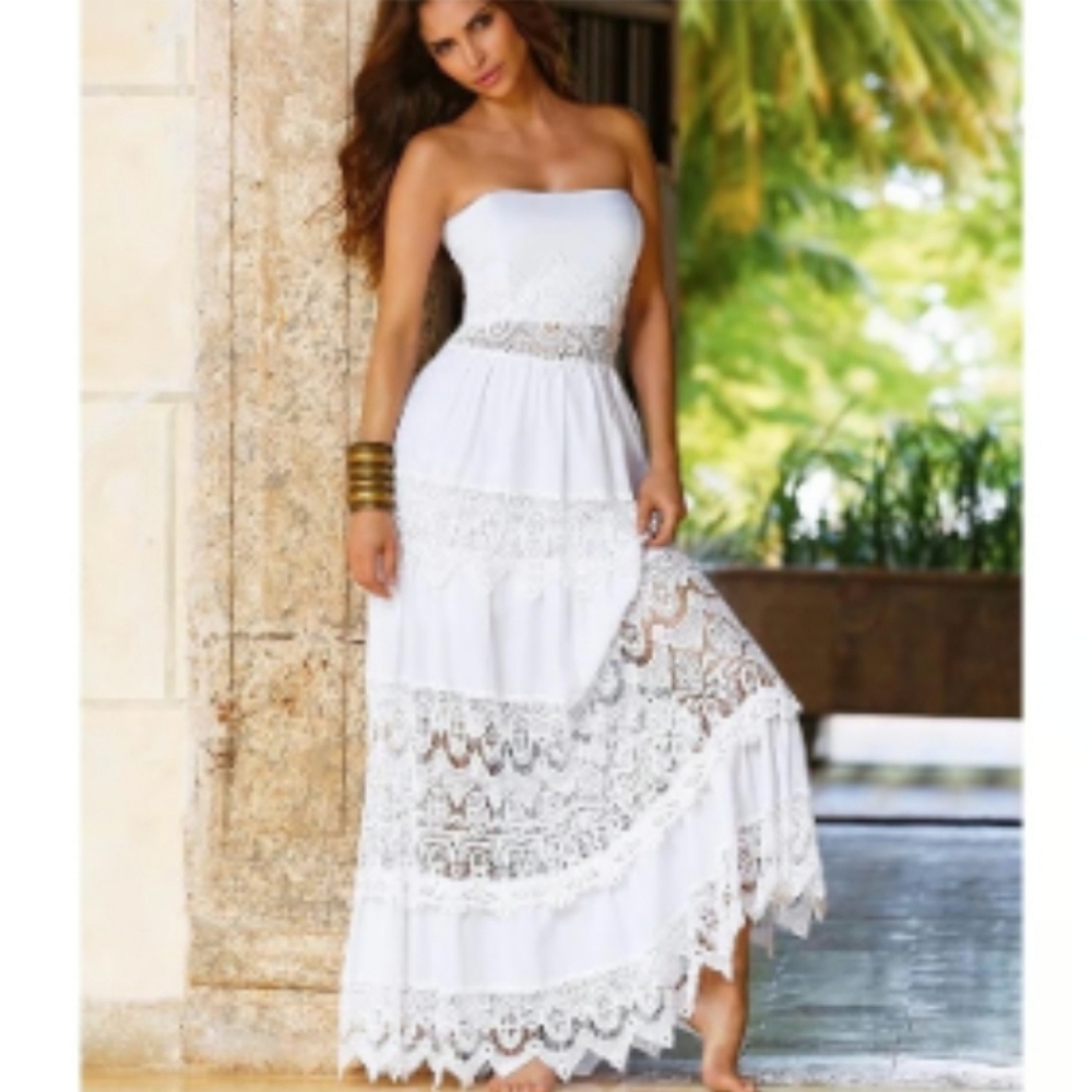 Boston Proper White Lace Strapless Dress